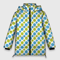 Куртка зимняя женская Зеленые и синие цветочки, цвет: 3D-красный