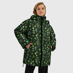 Куртка зимняя женская Листья зеленый плюща - паттерн, цвет: 3D-черный — фото 2