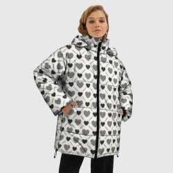 Куртка зимняя женская Сердечки черно-белые паттерн, цвет: 3D-черный — фото 2