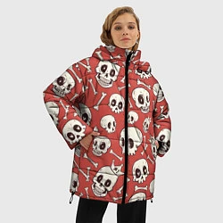Куртка зимняя женская Черепа на красном фоне, цвет: 3D-черный — фото 2