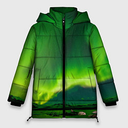 Куртка зимняя женская Абстрактное полярное сияние - Зелёный, цвет: 3D-красный