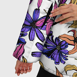 Куртка зимняя женская Цветы Разноцветные На Белом Фоне, цвет: 3D-светло-серый — фото 2