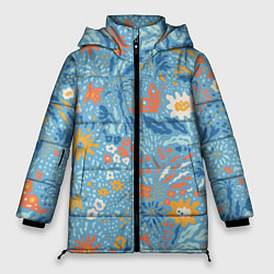 Куртка зимняя женская Цветы На Нарисованном Лугу, цвет: 3D-красный