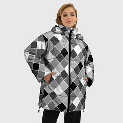 Куртка зимняя женская Черно-белый клетчатый узор, цвет: 3D-светло-серый — фото 2