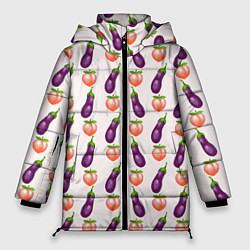 Куртка зимняя женская Баклажаны и персики паттерн, цвет: 3D-красный
