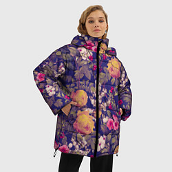 Куртка зимняя женская Летний Букет Цветов На Синем Фоне, цвет: 3D-красный — фото 2