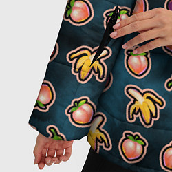 Куртка зимняя женская Баклажаны персики бананы паттерн, цвет: 3D-светло-серый — фото 2