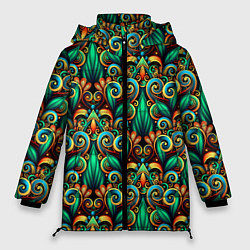 Куртка зимняя женская Объемные яркие узоры, цвет: 3D-черный