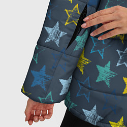 Куртка зимняя женская Парад звезд на синем фоне, цвет: 3D-красный — фото 2