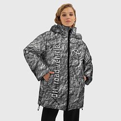 Куртка зимняя женская Логотип Тойоты на фоне скалы - внедорожник, цвет: 3D-черный — фото 2
