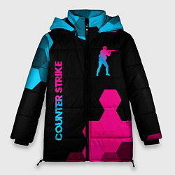 Женская зимняя куртка Counter Strike - neon gradient: символ и надпись в