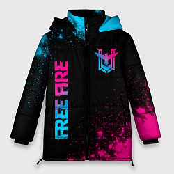 Женская зимняя куртка Free Fire - neon gradient: символ и надпись вертик