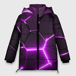 Куртка зимняя женская Фиолетовые неоновые геометрические плиты, цвет: 3D-красный