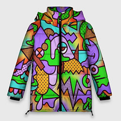 Куртка зимняя женская Яркая психоделическая картинка, цвет: 3D-светло-серый
