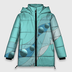 Куртка зимняя женская Голубая геометрическая абстракция Круги и сферы Го, цвет: 3D-черный