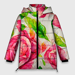 Куртка зимняя женская Яркие выразительные розы, цвет: 3D-светло-серый