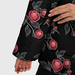 Куртка зимняя женская Акварельные розы на черном, цвет: 3D-черный — фото 2