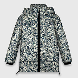 Куртка зимняя женская Дудл иллюстрация любовь, цвет: 3D-черный