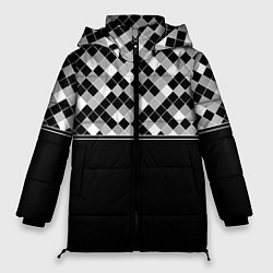 Куртка зимняя женская Черно-белый геометрический узор, цвет: 3D-черный