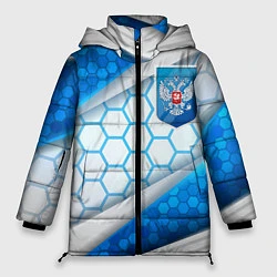 Куртка зимняя женская Синий герб России на объемном фоне, цвет: 3D-красный