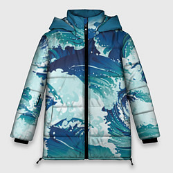 Куртка зимняя женская Несущиеся морские волны, цвет: 3D-красный
