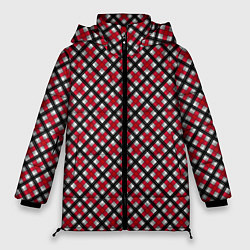 Куртка зимняя женская Красно-черный клетчатый узор шотландка, цвет: 3D-красный
