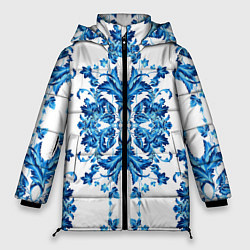 Куртка зимняя женская Гжель синие цветы, цвет: 3D-красный