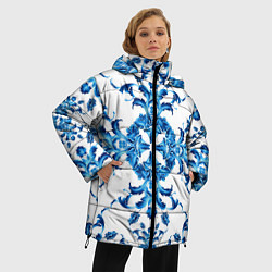 Куртка зимняя женская Гжель синий узор, цвет: 3D-красный — фото 2