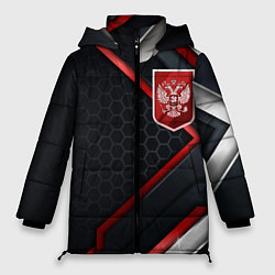 Куртка зимняя женская Герб России - объемные пластины на фоне, цвет: 3D-черный