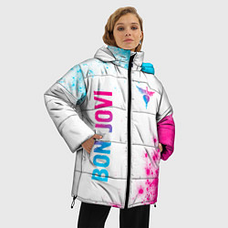 Куртка зимняя женская Bon Jovi neon gradient style: надпись, символ, цвет: 3D-черный — фото 2