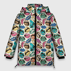 Куртка зимняя женская Губы разноцветные поп арт, цвет: 3D-светло-серый