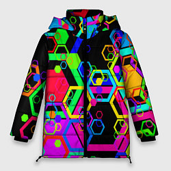 Куртка зимняя женская Разноцветная геометрическая текстура, цвет: 3D-черный