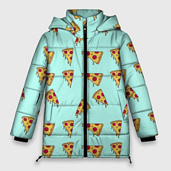 Куртка зимняя женская Куски пиццы на голубом фоне, цвет: 3D-светло-серый