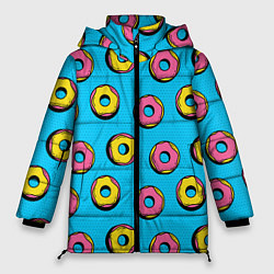 Куртка зимняя женская Желтые и розовые пончики, цвет: 3D-черный