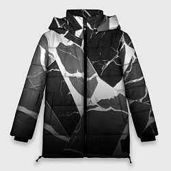 Куртка зимняя женская Черно-белый мрамор с трещинами, цвет: 3D-черный