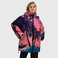 Куртка зимняя женская Человек отдыхает в гамаке под пальмами, цвет: 3D-красный — фото 2