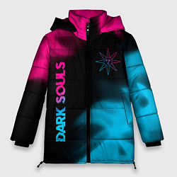 Куртка зимняя женская Dark Souls - neon gradient: надпись, символ, цвет: 3D-черный