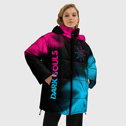 Куртка зимняя женская Dark Souls - neon gradient: надпись, символ, цвет: 3D-черный — фото 2