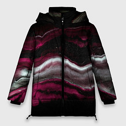 Куртка зимняя женская Розовые и белые волны песка в абстракции, цвет: 3D-красный