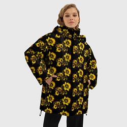 Куртка зимняя женская Хохломская роспись цветы на чёрном фоне, цвет: 3D-красный — фото 2