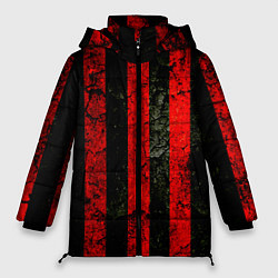 Куртка зимняя женская Красно-черный фон в полоску, цвет: 3D-красный