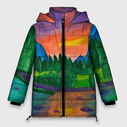 Куртка зимняя женская Закат на реке, цвет: 3D-черный