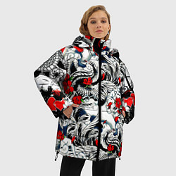 Куртка зимняя женская Красные цветы и птицы, цвет: 3D-черный — фото 2