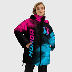 Куртка зимняя женская Honda - neon gradient: надпись, символ, цвет: 3D-черный — фото 2