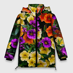 Куртка зимняя женская Разноцветная петуния, цвет: 3D-черный