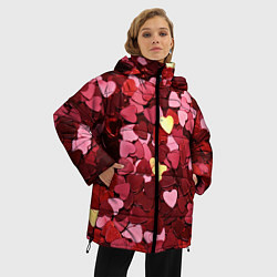 Куртка зимняя женская Куча разноцветных сердечек, цвет: 3D-красный — фото 2