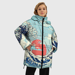 Куртка зимняя женская Морской пейзаж с большими волнами на закате, цвет: 3D-черный — фото 2