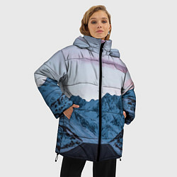 Куртка зимняя женская Белые зимние горы с дорогой, цвет: 3D-черный — фото 2