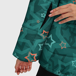 Куртка зимняя женская Темный бирюзовый узор со звездами, цвет: 3D-светло-серый — фото 2