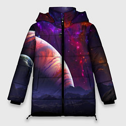 Куртка зимняя женская Бесконечное космическое пространство - Планета, цвет: 3D-черный
